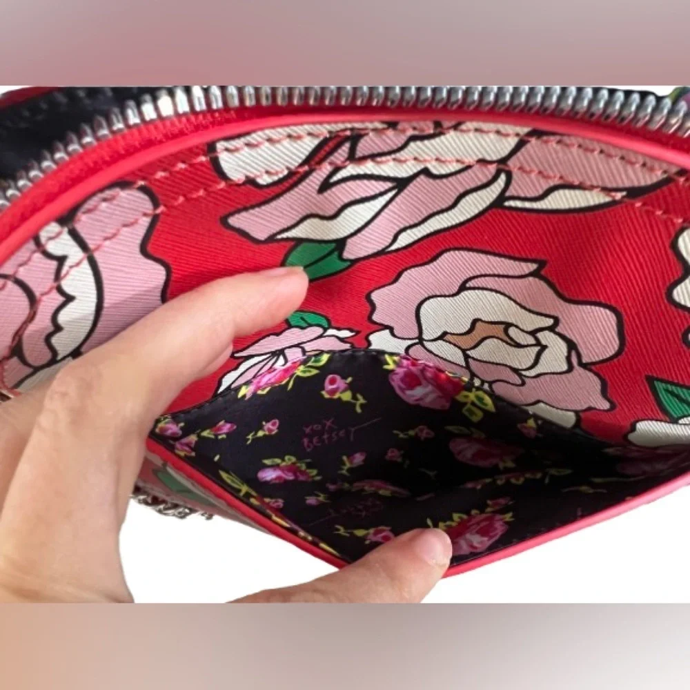 NWT Betsey Johnson Red/Pink Leather Rose Crossbody Bag